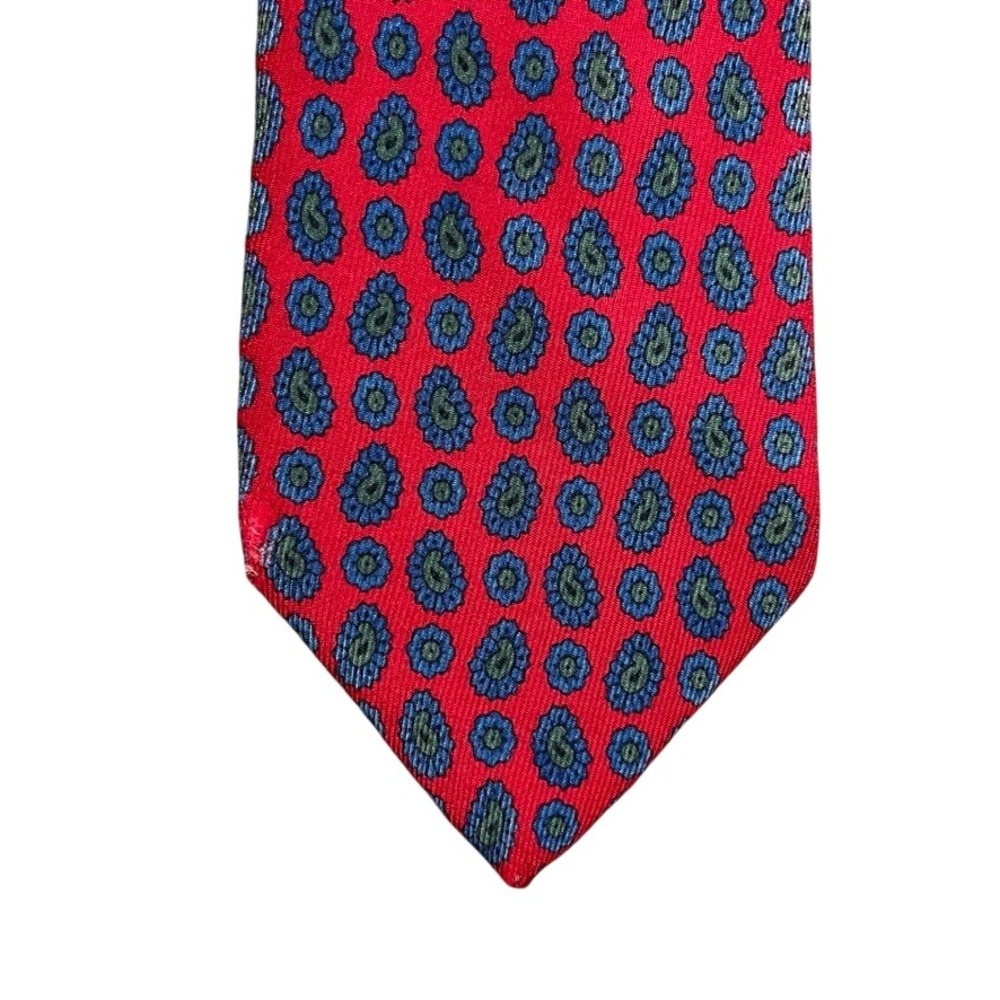 Balenciaga Mens Silk Necktie Red Blue Green Paisley Print Made in Italy
